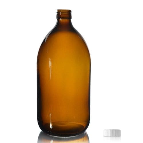 1000ml Amber Glass Sirop Bottle w White PP Cap