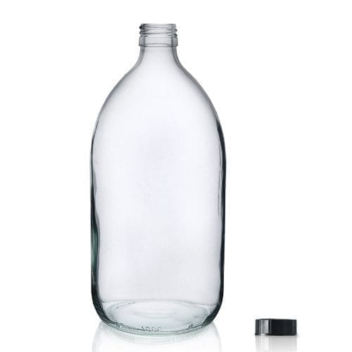 1000ml Clear Glass Syrup Bottle & Plastic Screw Cap