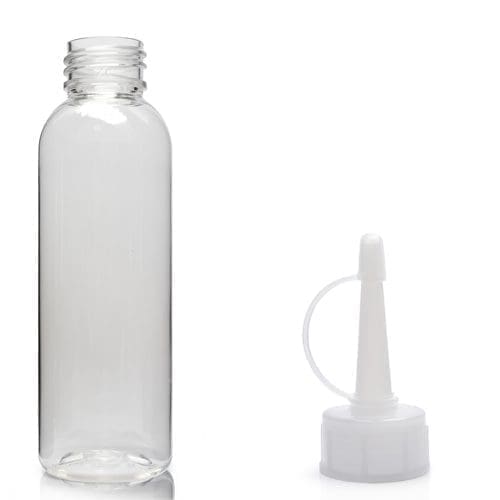 100ml Clear PET Boston Bottle & Spout Cap