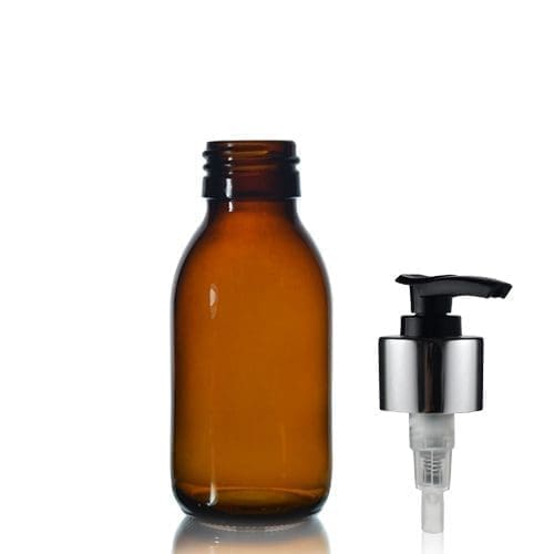 100ml Amber Glass Syrup Bottle & Premium Lotion Pump
