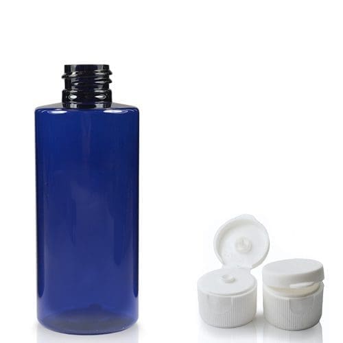 100ml Cobalt Blue PET Plastic Bottle & Flip Top Cap