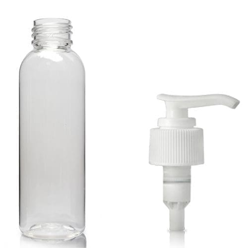 100ml Clear PET Boston Bottle & White Lotion Pump