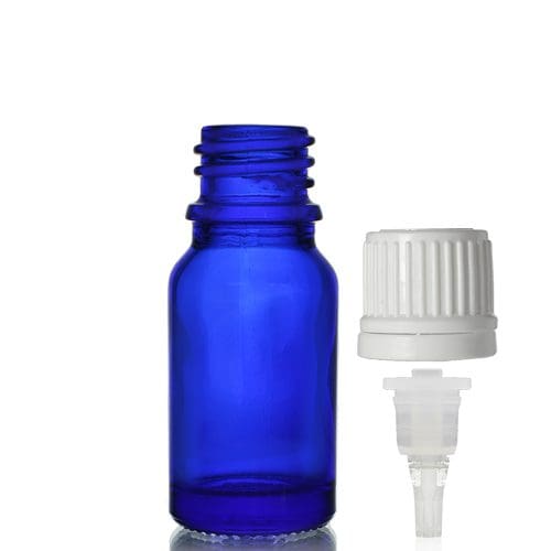 10ml Blue Glass Dropper Bottle w White Dropper Cap