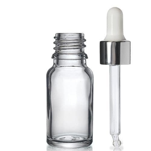 10ml Clear Glass Dropper Bottle & Silver Pipette Ampulla Ltd