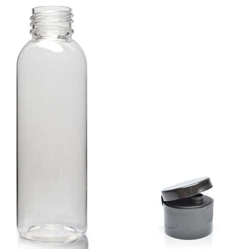 150ml Clear PET Boston Bottle & Flip Top Cap
