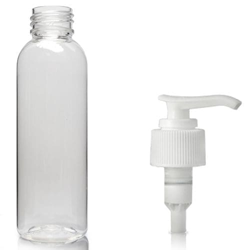 150ml Clear PET Boston Bottle & White Lotion Pump