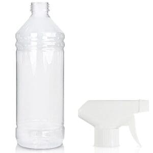 1 Litre Clear PET Plastic Bottle & Trigger Spray