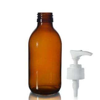 200ml Amber Glass Syrup Bottle & Standard Lotion Pump
