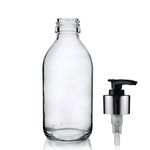 200ml Clear Glass Syrup Bottle & Premium Lotion Pump