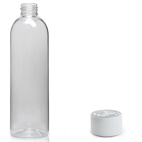 250ml Clear PET Boston Bottle & Child Resistant Screw Cap
