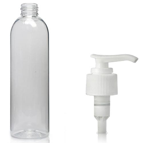 250ml Clear PET Boston Bottle & Lotion Pump