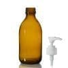 250ml Amber Glass Syrup Bottle & Standard Lotion Pump