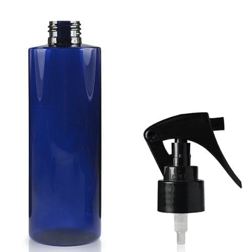 250ml Cobalt Blue PET Plastic Bottle With Mini Trigger Spray
