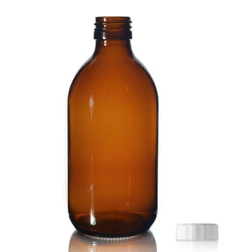 300ml Amber Glass Sirop Bottle w White PP Cap