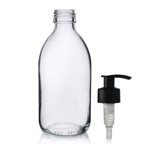 300ml Clear Glass Syrup Bottle & Lotion Pump