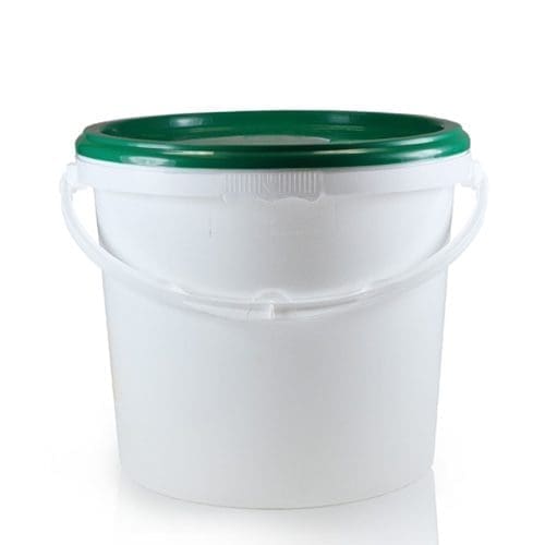 5 Litre White Plastic Bucket With Handle and Green Lid
