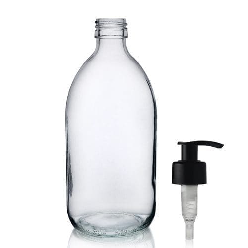 500ml Clear Glass Syrup Bottle & Lotion Pump