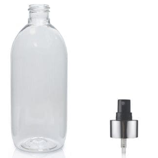 500ml Clear PET Olive Bottle & Silver Atomiser Spray