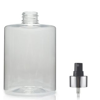 500ml Clear PET Plastic Cylindrical Bottle & Silver Atomiser