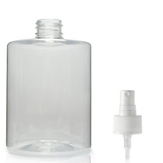 500ml Clear PET Plastic Cylindrical Bottle & Atomiser Spray