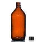 1000ml Amber Glass Winchester Bottle w Black Cap