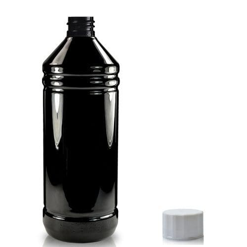 1000ml Black PET Bottle w white Screw Cap