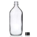 1000ml Clear Glass Winchester Bottle w Black Cap