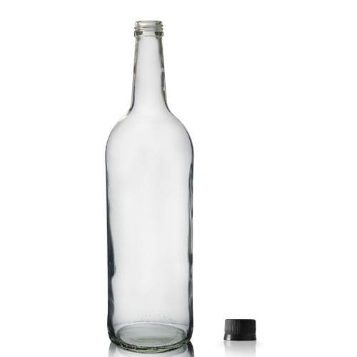 1000ml Clear Mountain Bottle w Blk Cap