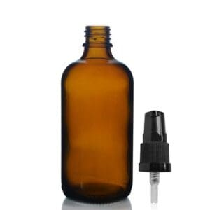 100ml Amber Glass Dropper Bottle w Black Lotion Pump