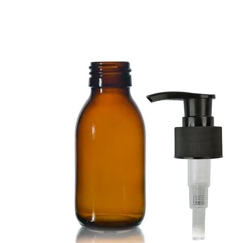100ml Amber Glass Syrup Bottle & Lotion Pump