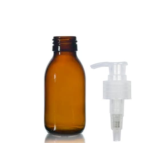 100ml Amber Glass Syrup Bottle & Lotion Pump