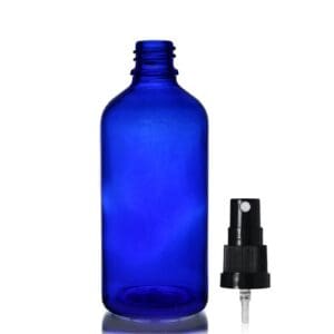 100ml Blue Glass Dropper Bottle w Black Atomiser Spray