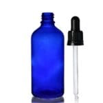 100ml Blue Glass Dropper Bottle w Black Pipette