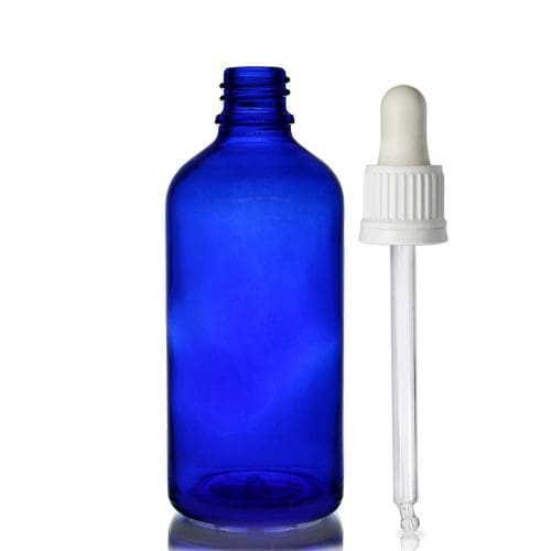 100ml Blue Glass Dropper Bottle w White Pipette
