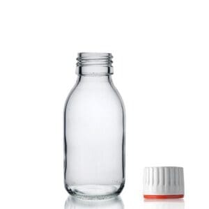 100ml Clear Glass Sirop Bottle w Red Band Cap