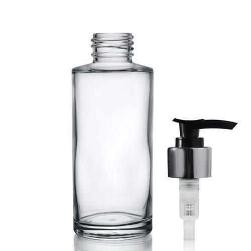 100ml Clear Glass Simplicity Bottle & Silver Lotion Pump