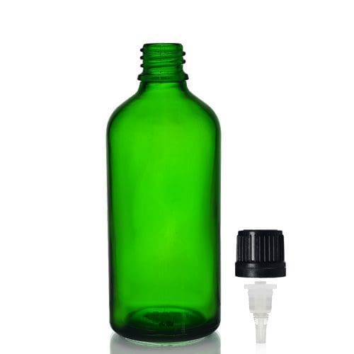 100ml Green Glass Dropper Bottle w Black Dropper Cap