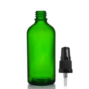 100ml Green Glass Dropper Bottle w Black Lotion Pump