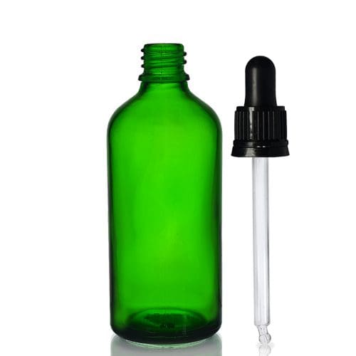 100ml Green Glass Dropper Bottle w Black Pipette