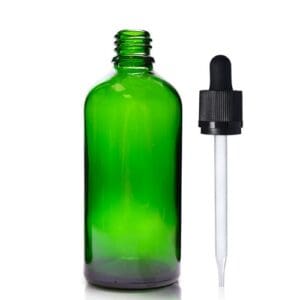 100ml Green Glass Dropper Bottle & Child Resistant Pipette