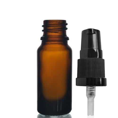 10ml Amber Glass Dropper Bottle w Black Lotion Pump