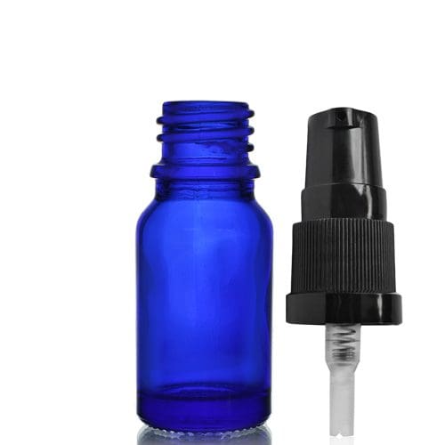 10ml Blue Glass Dropper Bottle w Black Lotion Pump