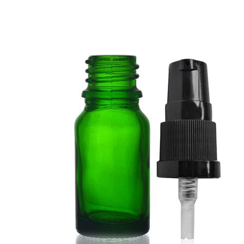 10ml Green Glass Dropper Bottle w Black Lotion Pump