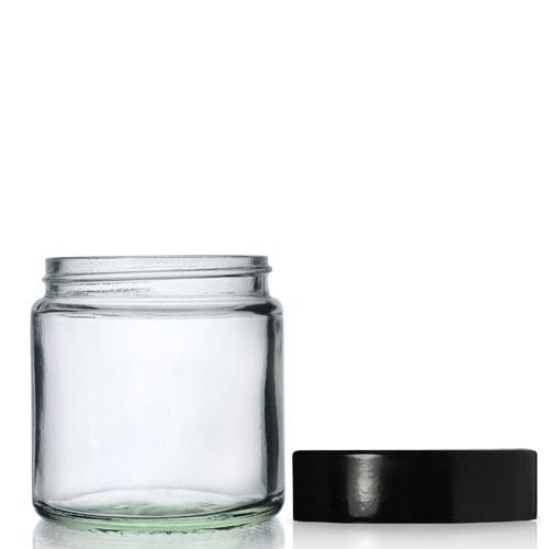 120ml Clear Glass Ointment Jar w Black Cap