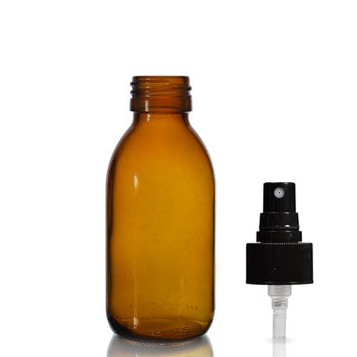 125ml Amber Glass Sirop Bottle w Black Atomiser