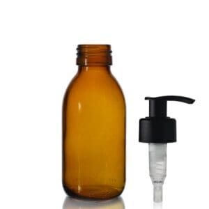 125ml Amber Glass Sirop Bottle w Black Lotion Pump