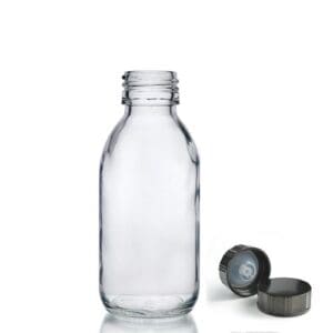 125ml Clear Glass Sirop Bottle w Black Urea Cap