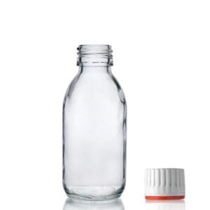 125ml Clear Glass Sirop Bottle w Red Band Cap