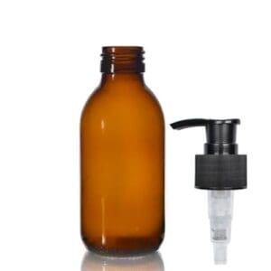 150ml Amber Glass Syrup Bottle & Standard Lotion Pump