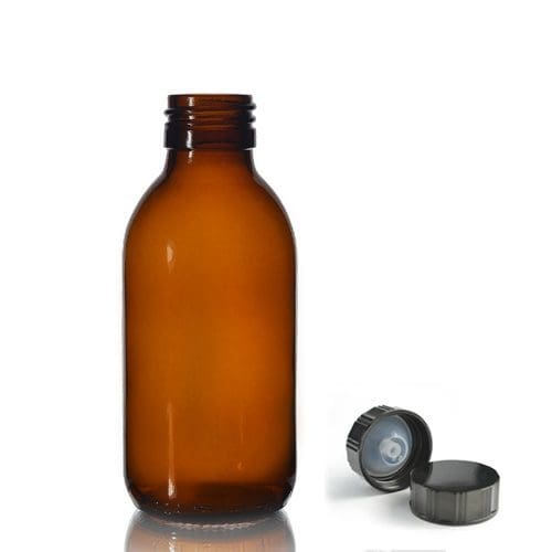 150ml Amber Glass Sirop Bottle w black Urea